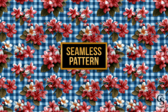 Red Plumeria and Blue Plaid Pattern Product Image 2