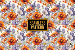 Purple Orange Watercolor Floral Bouquet Seamless Patterns Product Image 4