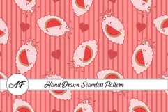 Watermelon &amp; Heart Seamless Pattern | Fruit Digital Paper Product Image 1