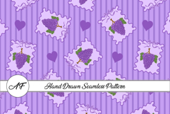 Grapes &amp; Heart Seamless Pattern | Fruit Digital Paper Product Image 1