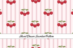 Summer Cherry Seamless Pattern | Fruit Digital Paper Product Image 1