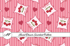 Cherry &amp; Heart Seamless Pattern | Fruit Digital Paper Product Image 1