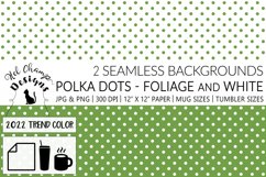 Seamless pattern polka dots green foliage white minimalist art scrapbooking sublimation mugs tumblers