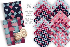 Seamless Patterns Made of Hearts Digital Paper Set of 12 PNG