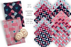 Seamless Patterns Made of Hearts Digital Paper Set of 12 PNG