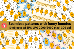 Seamless patterns with funny bunnies Product Image 1