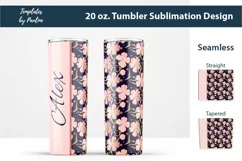 Seamless Pink Leaf Sublimation Wraps for 20 oz Skinny Tumbler with text