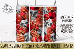 Seamless Skinny Tumbler Design Skulls and Christmas Ornaments Sublimation Design PNG Tumbler Wrap