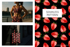 Seamless Strawberry Digital Paper Black Background Product Image 1