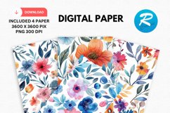 Watercolor Floral Digital Paper, Floral Background Product Image 1