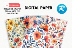 Watercolor Floral Digital Paper, Floral Background Product Image 1