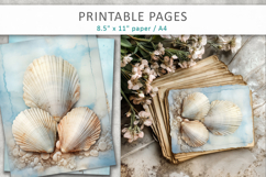 vintage seashell junk journal pages, scrapbook papers Product Image 6