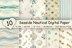 Seaside Nautical Digital Paper Pack, Beachside Seamless Patterns, Seashells, Shoreline &amp; Coastal Printable Crafts