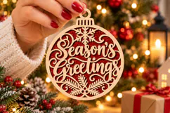 Season Greetings Bauble Laser Cut Wood File, Christmas SVG Product Image 1