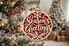 Season Greetings Bauble Laser Cut Wood File, Christmas SVG Product Image 2
