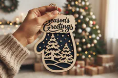 Season Greetings Mitten Laser Cut Wood File, Christmas SVG Product Image 2