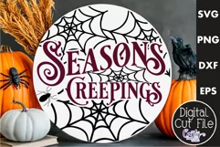 Farmhouse Halloween Svg Round Sign, Seasons Creepings Product Image 1