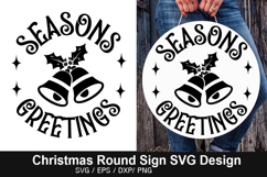 Season&#039;s Greetings SVG - Christmas Round Sign Product Image 1