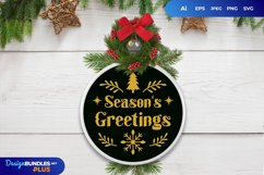 Christmas Themed Season's Greetings Text on Round Door Sign Product Image 1