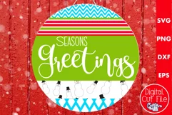 Christmas Round Sign Svg Door Hanger, Seasons Greetings Product Image 1