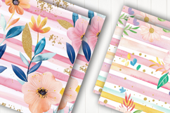 Unicorn Floral Pastel Stripe Digital Paper Product Image 2