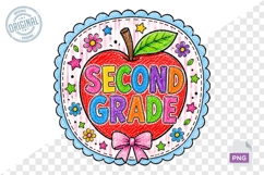 Second Grade Teacher Apple PNG School Shirt Design Product Image 1