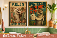 Bathroom funny animals posters, Retro 4 Posters JPG Bathroom Product Image 3