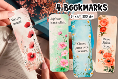 Self-Care Floral Bookmarks | Printable Mental Wellness Quote Product Image 1