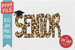 Senior written in cheetah print doodle letters