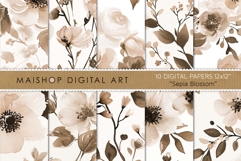 Sepia Blossom Watercolor Floral Digital Papers Product Image 1