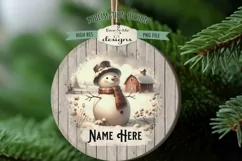 Rustic Snowmen on Farm Ornament Design PNG Files | Add Name Product Image 2