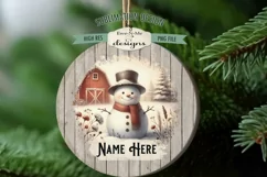 Rustic Snowmen on Farm Ornament Design PNG Files | Add Name Product Image 3