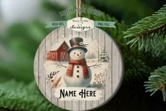Rustic Snowmen on Farm Ornament Design PNG Files | Add Name Product Image 4