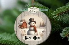 Rustic Snowmen on Farm Ornament Design PNG Files | Add Name Product Image 5