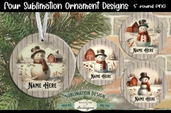 Rustic Snowmen on Farm Ornament Design PNG Files | Add Name Product Image 1