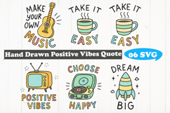Hand Drawn Positive Vibes SVG Set with Rocket, Coffee, Music Product Image 1