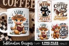 Funny Coffee Animals PNG Sublimation Designs 4 Files Product Image 2