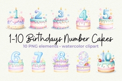 1-10th Birthday Cake Clipart Kawaii Pastel Number 1-10 Cake Product Image 1