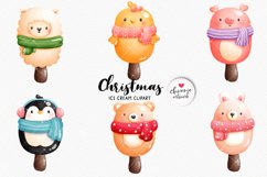 Watercolor Christmas Ice Cream Clipart, Winter Animal Product Image 1