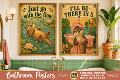 Bathroom funny animals posters, Retro 4 Posters JPG Bathroom Product Image 2