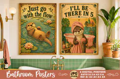 Bathroom funny animals posters, Retro 4 Posters JPG Bathroom Product Image 2