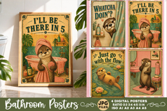 Bathroom funny animals posters, Retro 4 Posters JPG Bathroom Product Image 1