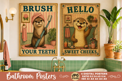 Bathroom funny animals posters, Retro 4 Posters JPG Bathroom Product Image 4