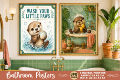 Bathroom funny animals posters, Retro 4 Posters JPG Bathroom Product Image 2