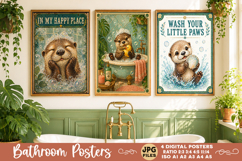 Bathroom funny animals posters, Retro 4 Posters JPG Bathroom Product Image 3