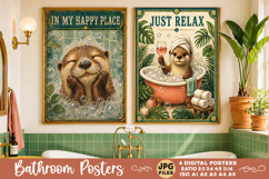 Bathroom funny animals posters, Retro 4 Posters JPG Bathroom Product Image 4