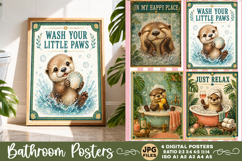 Bathroom funny animals posters, Retro 4 Posters JPG Bathroom Product Image 1