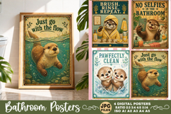 Bathroom funny animals posters, Retro 4 Posters JPG Bathroom Product Image 1