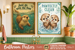 Bathroom funny animals posters, Retro 4 Posters JPG Bathroom Product Image 4