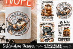 Funny Coffee Animals PNG Sublimation Designs 4 Files Product Image 1